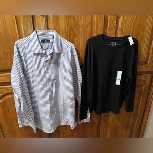 Hart Schaffner Marx Blue Striped Shirt AND Black thermal shirt Mens Size XL‎